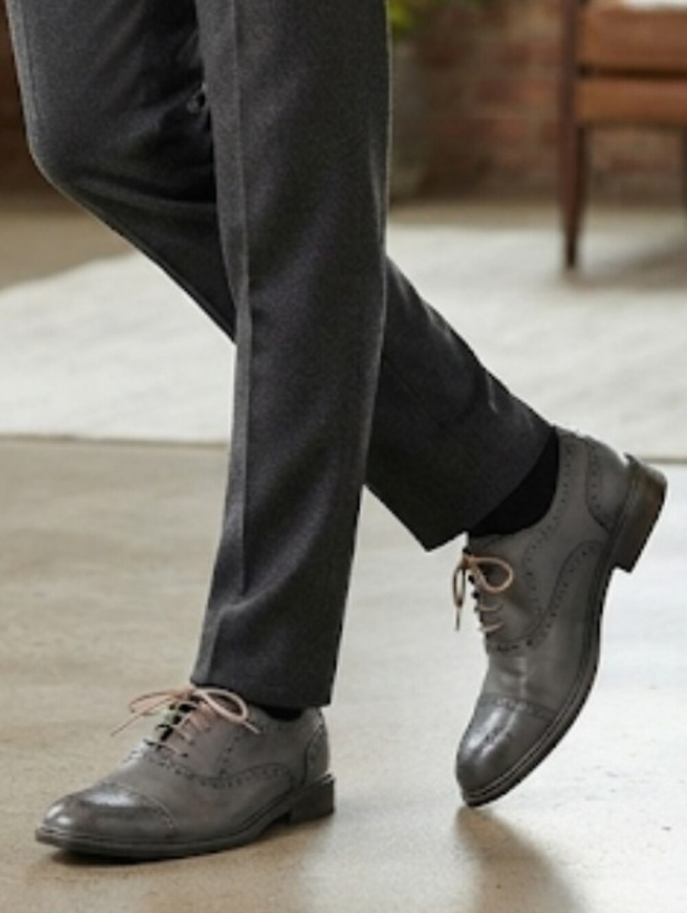 Perry Ellis Portfolio Bryant Gray Vegan Leather Wingtip Oxfords - Men’s 7.5